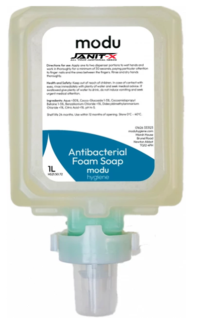 Janit-X MODU 1L Anti-Bacterial Luxury Foam Soap Cartridges for Soap Dispensers - Clear