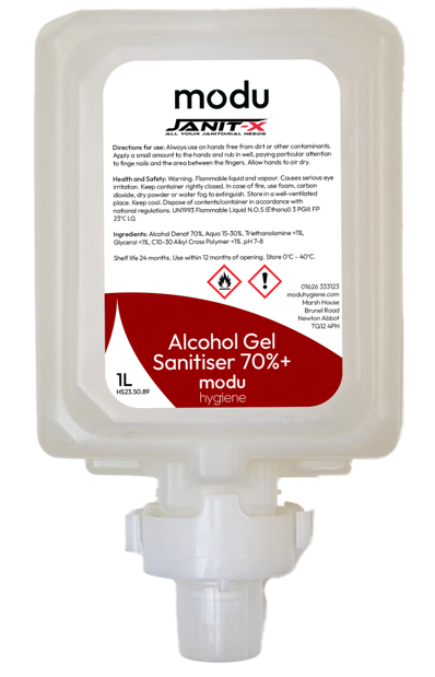 Janit-X MODU 1L Luxury >70% Alcohol Sanitiser Gel, Medical Grade Cartridges- Clear
