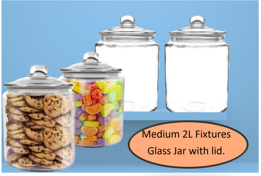 Fixtures Medium 2L Glass Jar with Air Tight lid for Biscuits,Sweets,Coffee, etc..