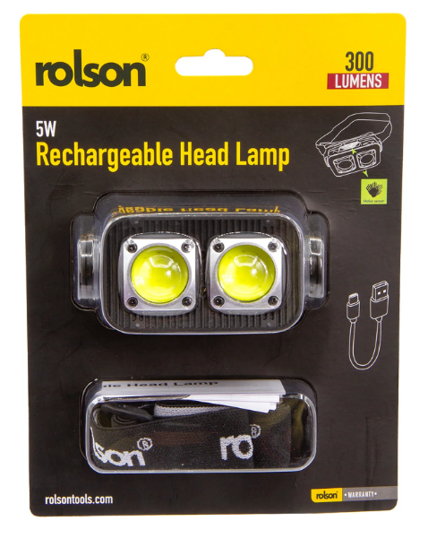 Rolson 5W Rechargeable Head Lamp | 300 Lumens | Black