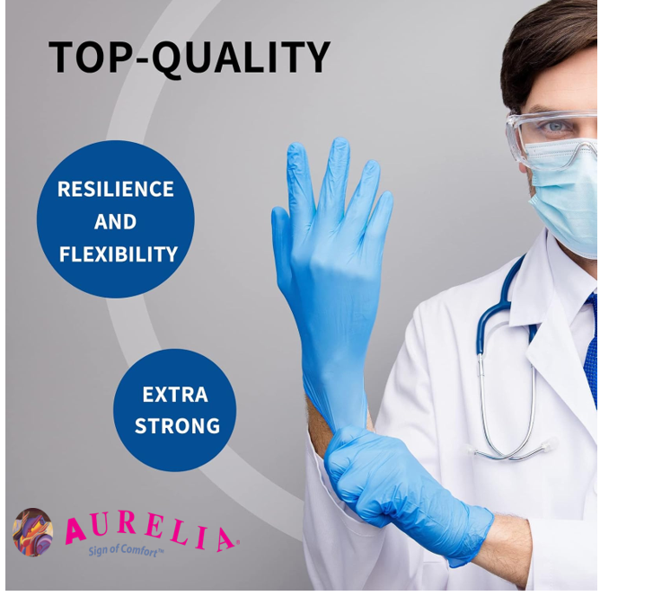 Aurelia DELIGHT Blue PD - Powdered Vinyl Examination Gloves -100's - ALL SIZES