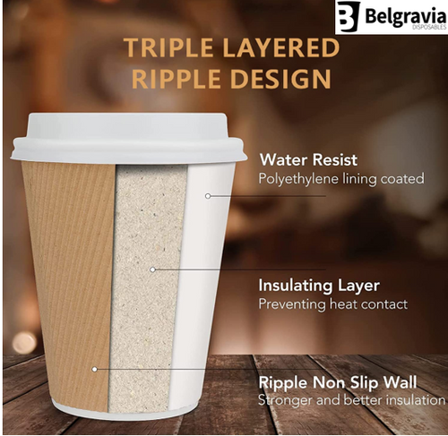 Belgravia 12oz Triple Walled Kraft Ripple Paper Cups