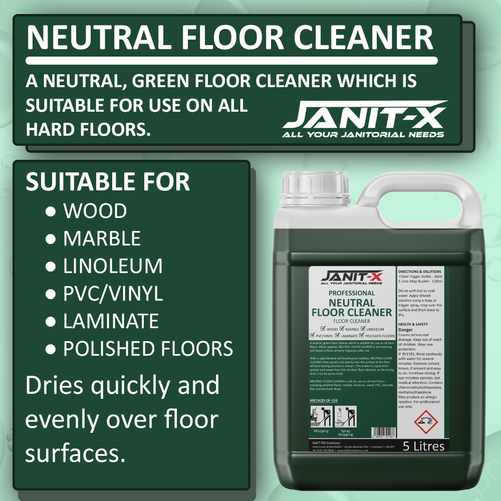 Janit-X Professional Quick Drying Neutral Floor Cleaner Lemon Fragrance 5 Litre