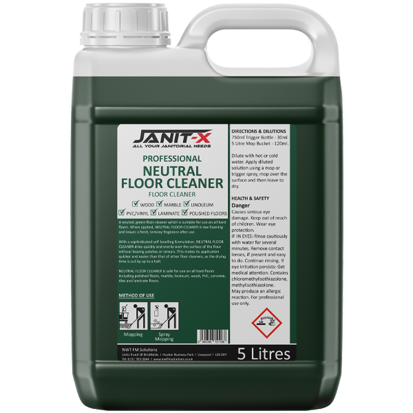 Janit-X Professional Quick Drying Neutral Floor Cleaner Lemon Fragrance 5 Litre