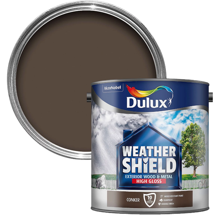 Dulux Weather Shield Exterior High Gloss Paint, Conker, 2.5 L