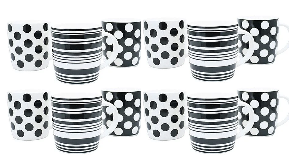 Fixtures 12oz Black & White Pattern Mugs