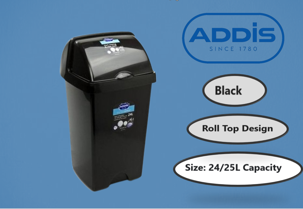 Addis Black Roll Top Bin 25 Litre