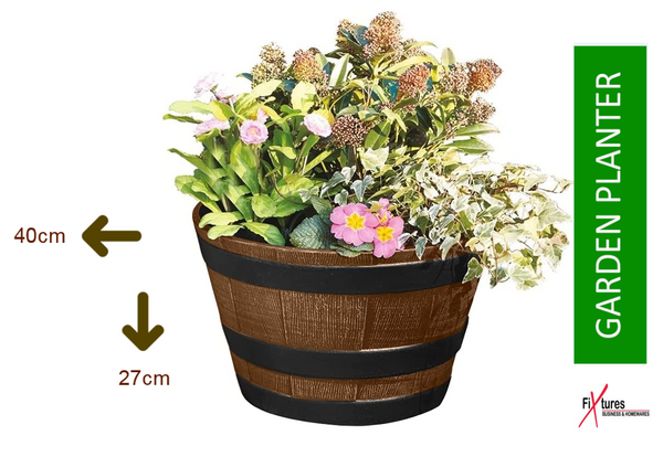Fixtures Half Barrel Cask Brown 40cm x 27cm Medium Planter
