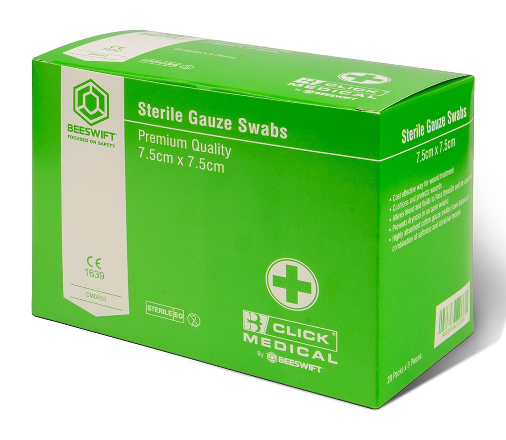 Click Medical Non - Sterile Absorbent Gauze Swabs 7.5cm x 7.5cm - 100 swabs, White