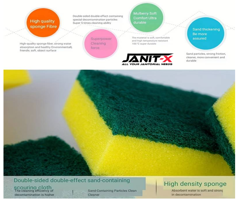 Janit-X Abrasive Sponge Back Large Green Scourer Pack 10's