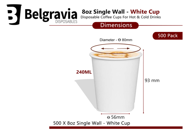 Belgravia 8oz Single Walled White Paper Cups 50's