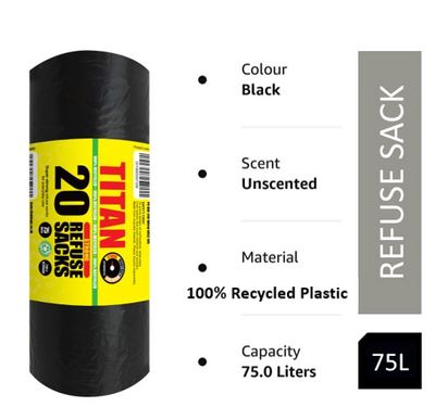 Eco 360 Super Strong Refuse/Bin Sacks 100% Recycled 20's 75L