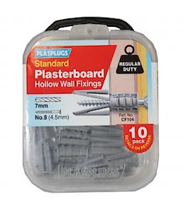 Plasplugs Plasterboard Hollow Wall Plug Fixings Regular Duty No.8 (4.5Mm) (10)