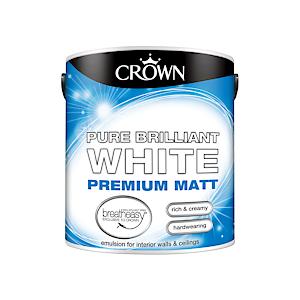 Crown Premium Pure Brilliant White Matt Breatheasy Paint 2.5L Walls & Ceilings