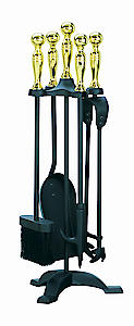 Manor Fireside 55cm Companion Set | 5 Piece Fireside Set | Black & Brass variation.