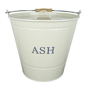 Fireside Powder Coated Steel Cream with Lid | Large Ash Bucket