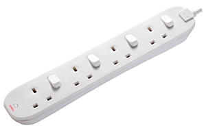 Masterplug Four Socket Extension With Individual Switches, 2 Metres, White