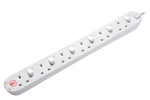 Masterplug Six Socket Power Surge Protected Extension Lead With Individual Switches, 2M, White