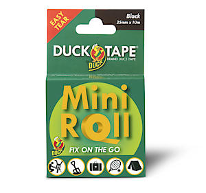 Duck Tape Mini Roll Black - Duct Repair Tape 25Mm X 10M