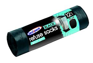 Sealapack Black Refuse Bags, Tough, Durable Pack Of 12