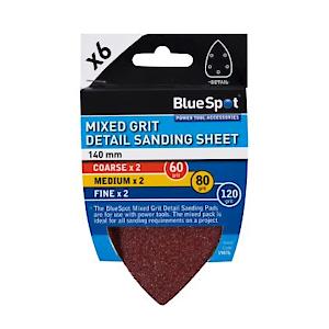 Blue Spot Tools 19876 6 Pack 140Mm Mixed Grit Detail Sanding Sheets