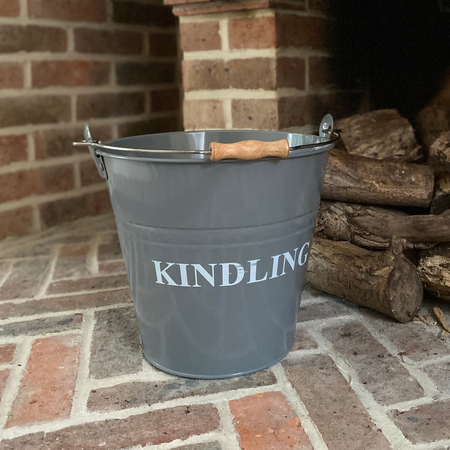 Manor Fireside Kindling Bucket Grey | Wooden Handle | 31cm Height
