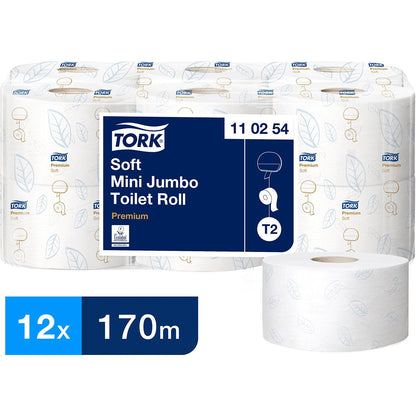 Tork T2 2 Ply Mini Jumbo Premium Toilet Roll Pack 12's {110254}