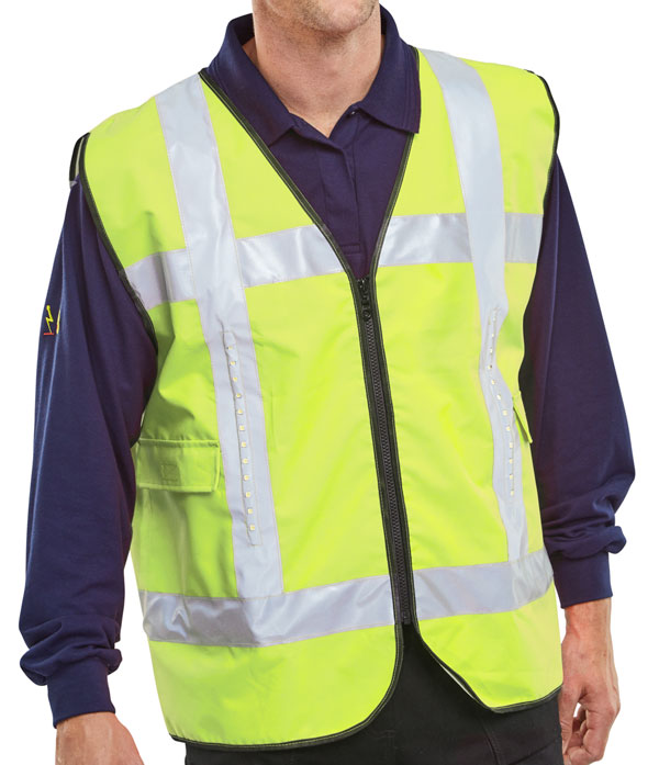 Light Vest Hi-Vis Led Light Up Basic Vest With Pockets Saturn Yellow L/XL