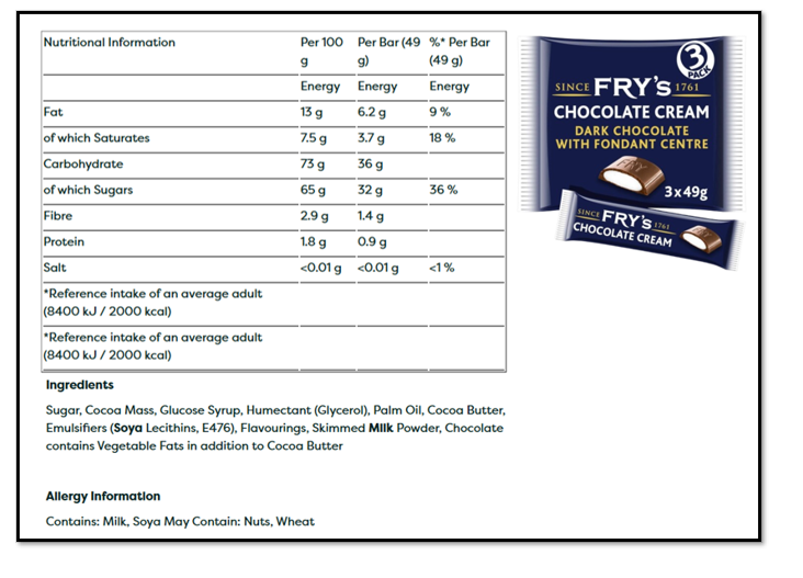 Fry's Chocolate Cream | Dark Chocolate Bars Cream Fondant | 3 x 49g | 16 x 147g Full Case