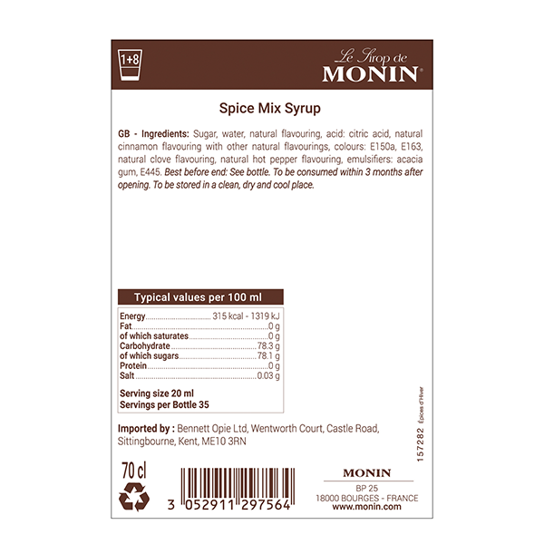 Monin Winter Spice Coffee Syrup 700ml (Glass)