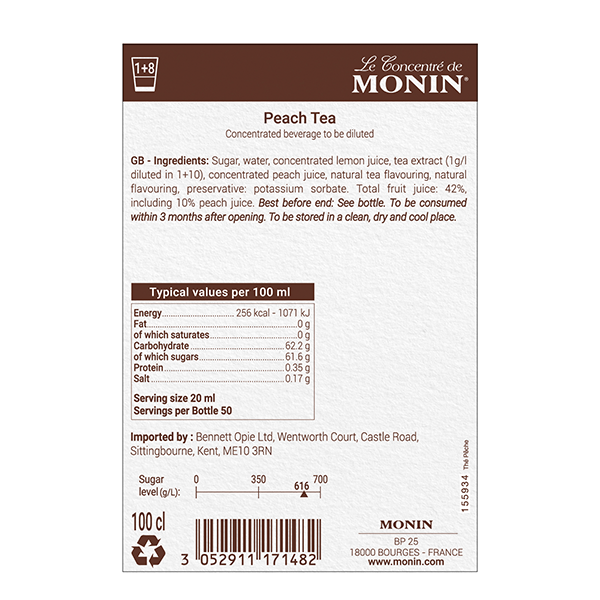 Monin Peach Tea Syrup 1 Litre