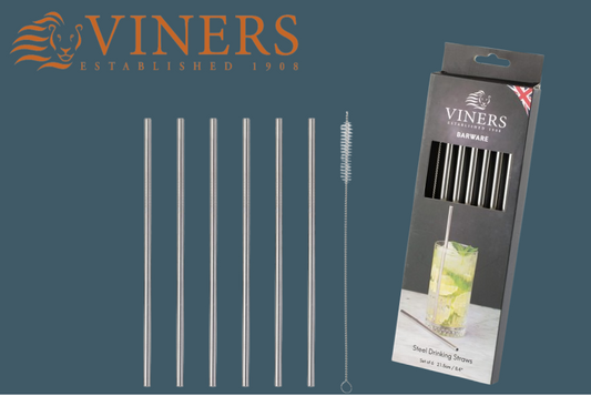 Viners 7pc Long Steel Drinking Straws Gift {6 Straws & 1 Cleaning Brush}