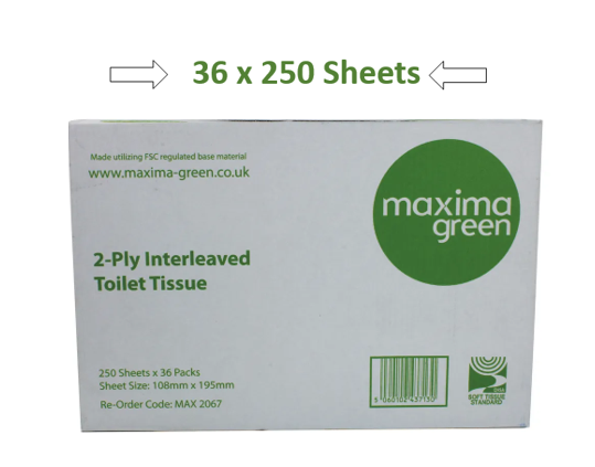 Maxima Bulk Pack Toilet Tissue 2-Ply 250 Sheets White (Pack of 36) 9000 Tissues.