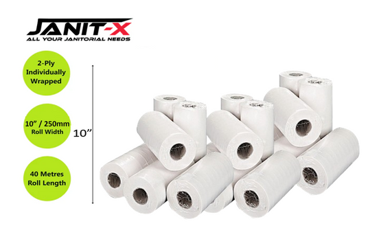 Janit-X Couch Rolls White 2ply 10inch ,40m