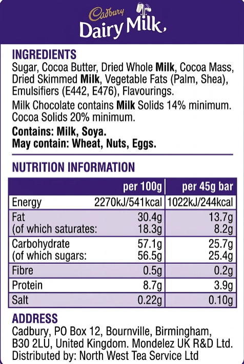 Cadbury Dairy Milk Pack 48 x 45g Bars {Full Case}