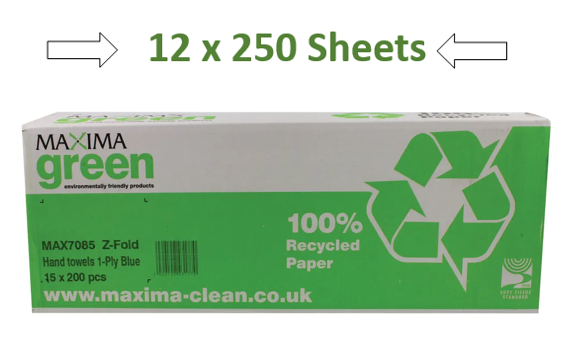 Maxima Z-Fold 1 Ply Blue Hand Towels 12x250's