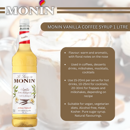 Monin Vanilla Coffee Syrup 1 Litre