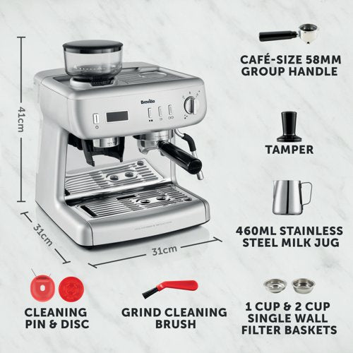 Breville Barista Max+ Bean To Cup Coffee Machine Silver VCF153