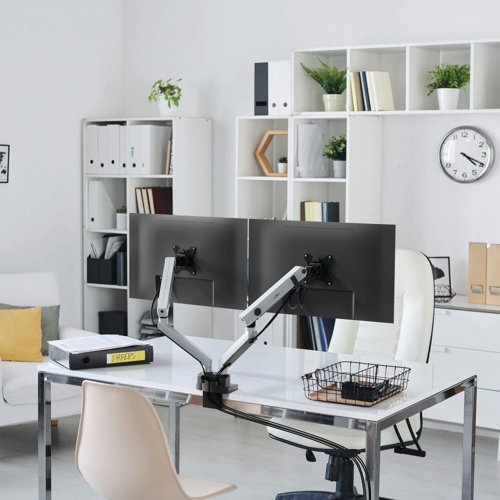 Durable Select Plus Monitor Mount Arm for 2 Screens Up to 32 Inch with Desk Clamp Attachment 509723