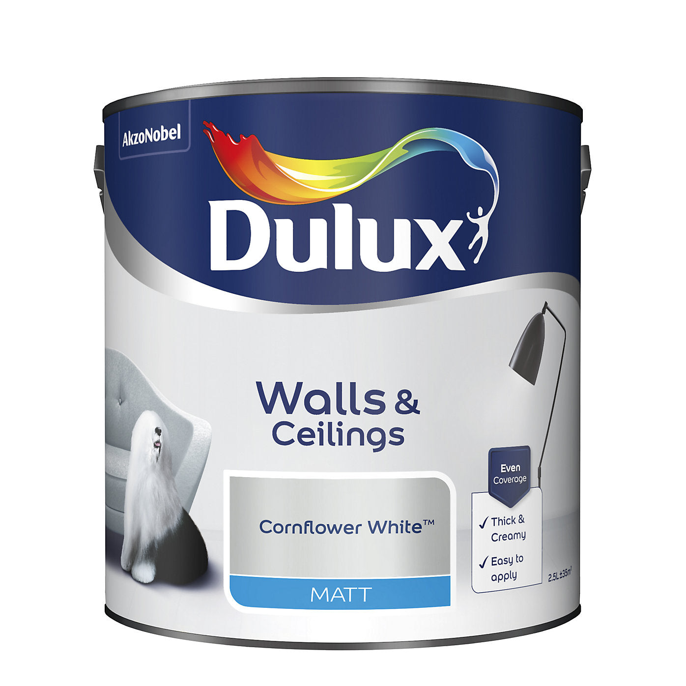 Dulux Matt Emulsion Paint For Walls And Ceilings - Cornflower White 2.5 Litres