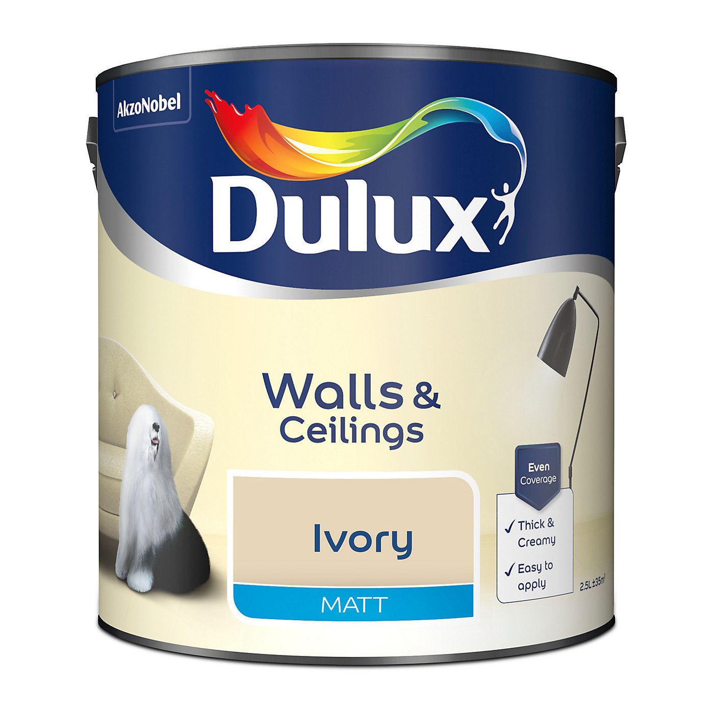 Dulux Matt Emulsion Paint For Walls And Ceilings - Ivory 2.5 Litres