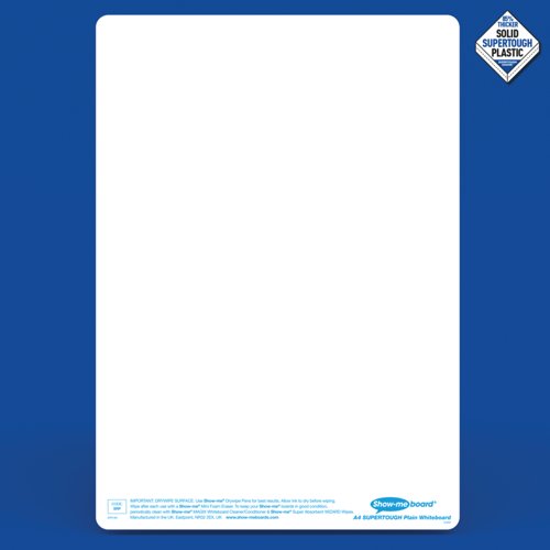 Show-me SUPERTOUGH A4 Whiteboards Plain/Plain Bulk Box (100 boards pens and erasers + Free cleaners)