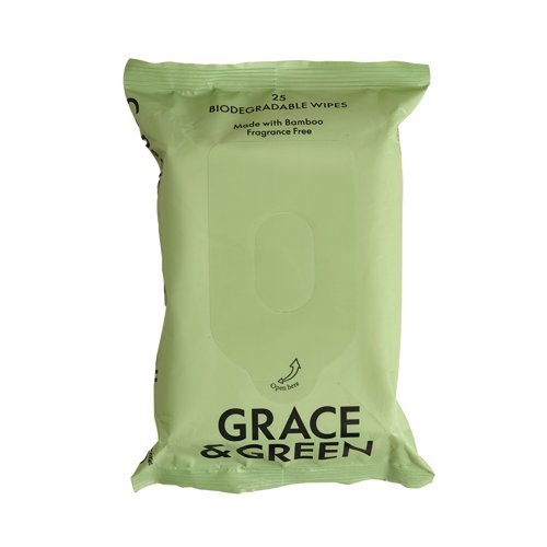 Grace and Green Biodegradable Bamboo Wipes (Pack of 25) GGWET WIPES 25