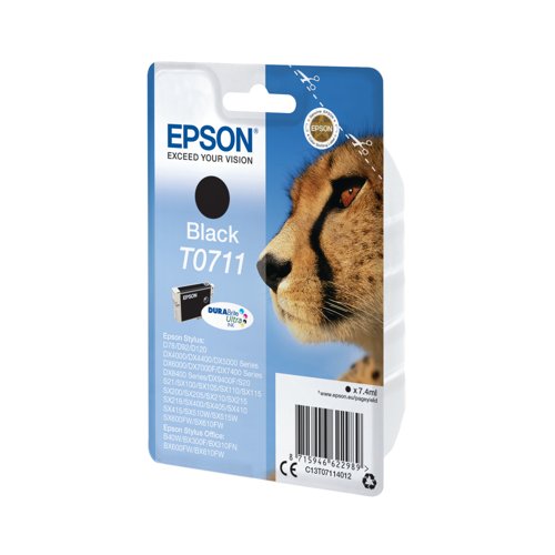 Epson T0711 Cheetah DURABrite Ultra Ink Cartridge Black C13T07114012