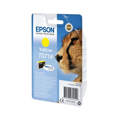 Epson T0714 Cheetah DURABrite Ultra Ink Cartridge Yellow C13T07144012