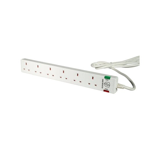 5 Star 6-Gang Surge Protection Extension Lead 2m White FS668151
