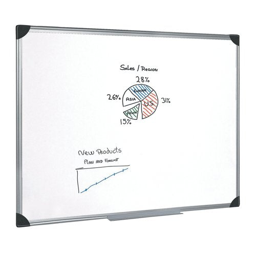5 Star Whiteboard Drywipe Magnetic with Pen Tray and Aluminium Trim 1800x1200mm 909315