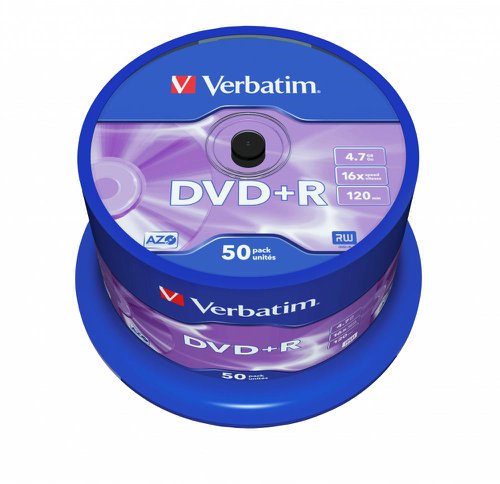 Verbatim DVD+R Non-Printable Spindle 16x 4.7GB (Pack of 50) 43550