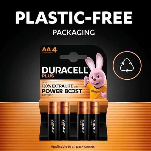 Duracell Plus AA Battery Alkaline 150% Extra Life Power Boost (Pack of 4) 5009370+