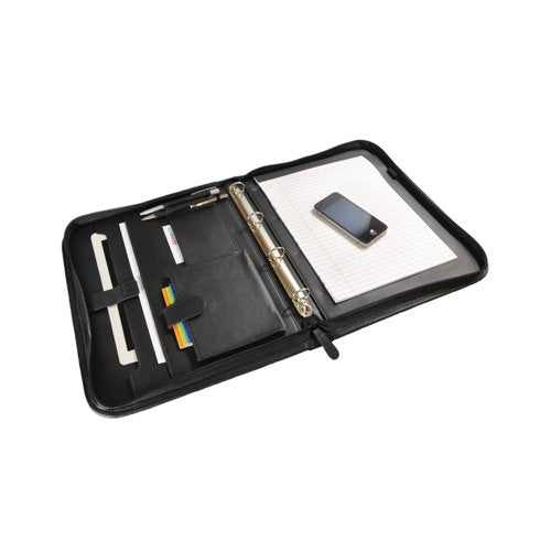 Monolith Leather Look Zipped Ring Binder Pu A4 Black 2754